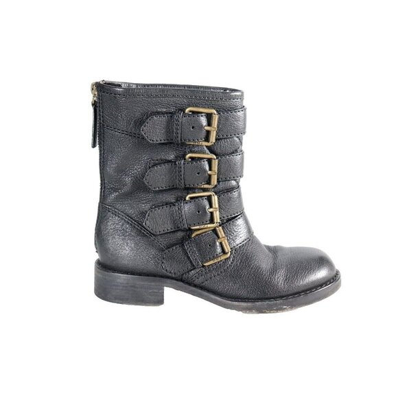 Marc By Marc Jacobs Women's Size 35 Black Mid-Calf Biker Boot Multi-Buckle Zip - Picture 1 of 10
